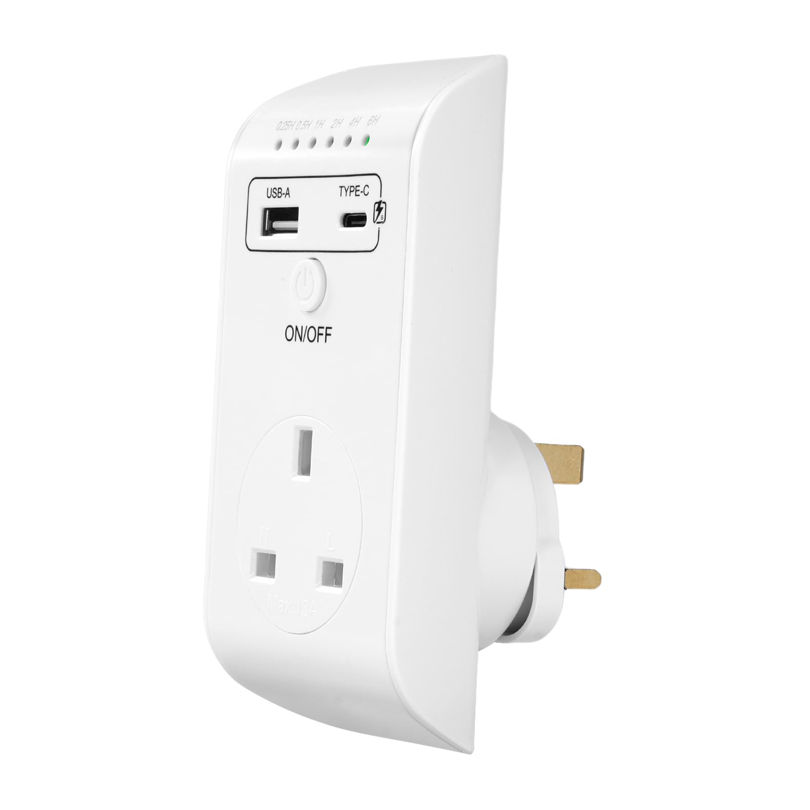 Jadeshay Timer Plug Socket UK,Countdown Plug Timer 0.25 Hours to 6 Hours 13A 3120W LED Indicator with USB-A and TYPE-C Port for Home Kitchen,Light and Irrigation System Power Management