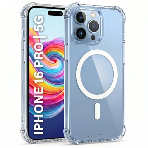 Image of TRUEUPGRADE Back Cover for iPhone 16 Pro Non Mag-Safe Transparent PC + TPU Bumper Case with Magnetic Print Shockproof Protection (Transparent Mag-Safe)