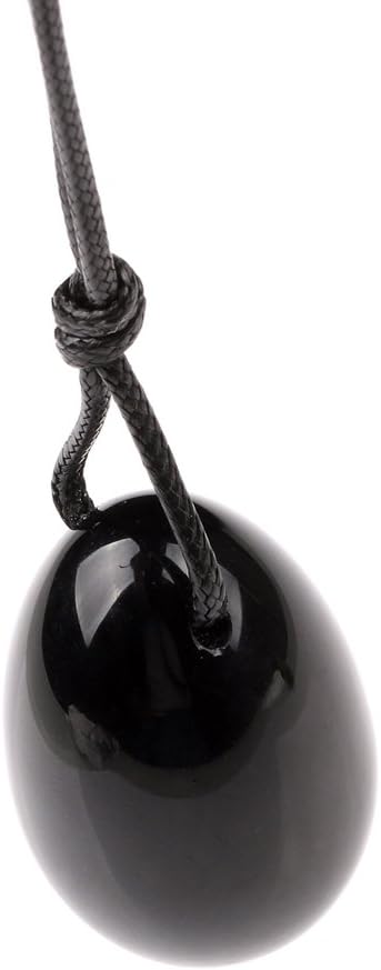 Drilled Natural Black Obsidian Crystal Yoni Egg Shape Pendant Necklace