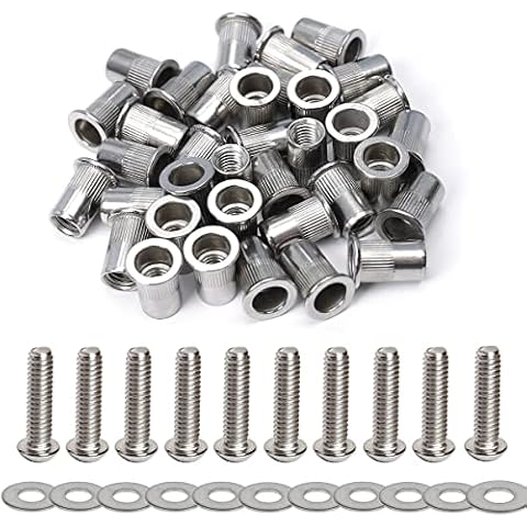 Stainless Steel 1/4-20 Rivet Nuts and Bolts 3/4" Button Head Socket Cap Screws 1/4-20 Flat Washers Rivnut Threaded Nutsert 30-Set Cover