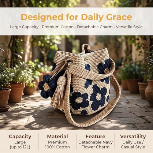 Bolso Tote de Crochet con Flor Hecho a Mano miniatura 3