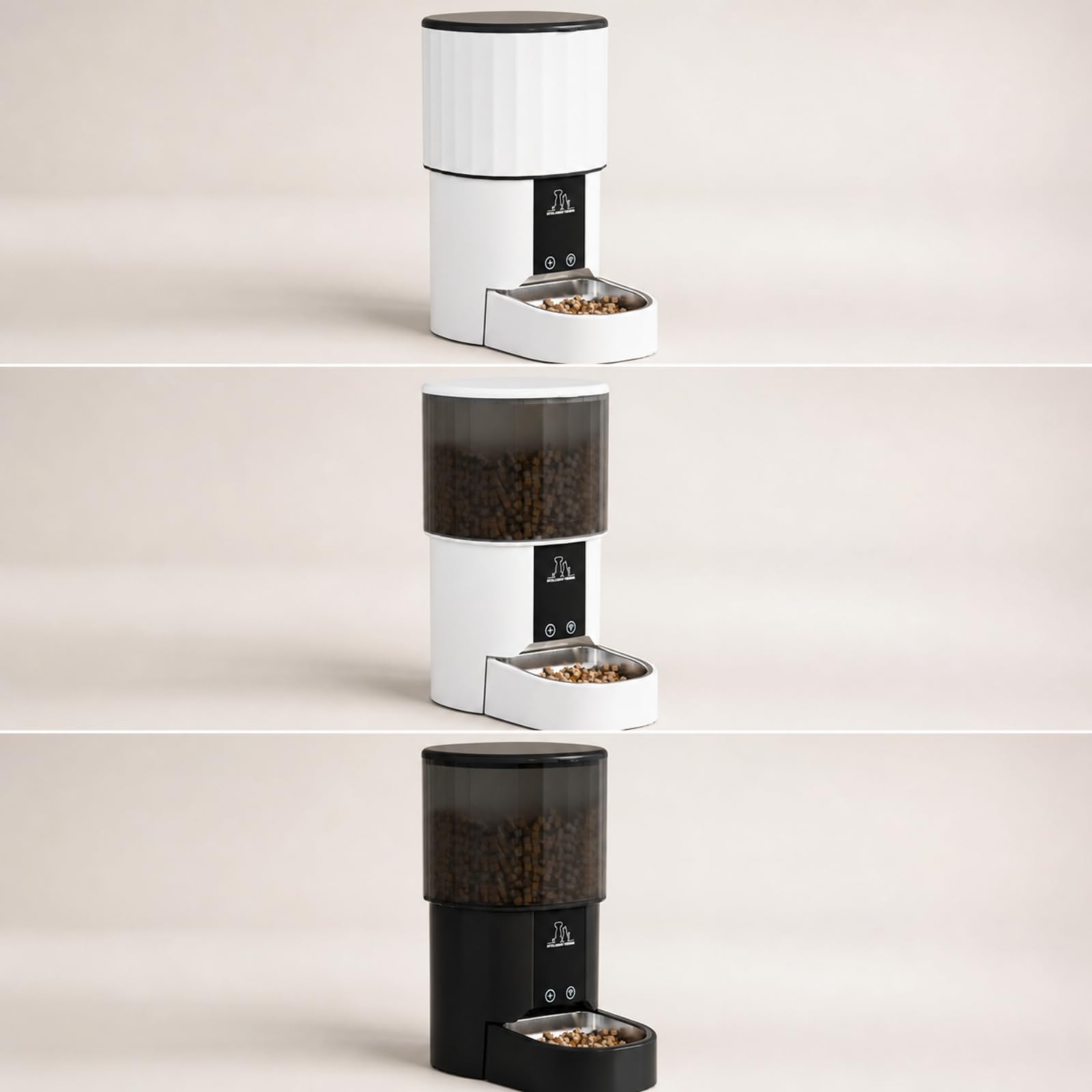 Distributore Automatico Cibo Regolabile | Smart, Mangiatoia Automatica con Ciotola in Acciaio Inox, Intelligente, Distributore Cibo con Ciotola in Acciaio, Nero Trasparente
