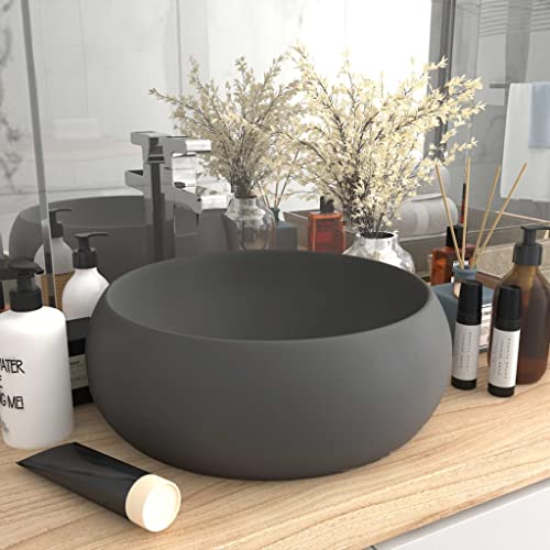 Lavabo redondo mate gris oscuro de 40 cm para renovar el inodoro de invitados con estilo 2