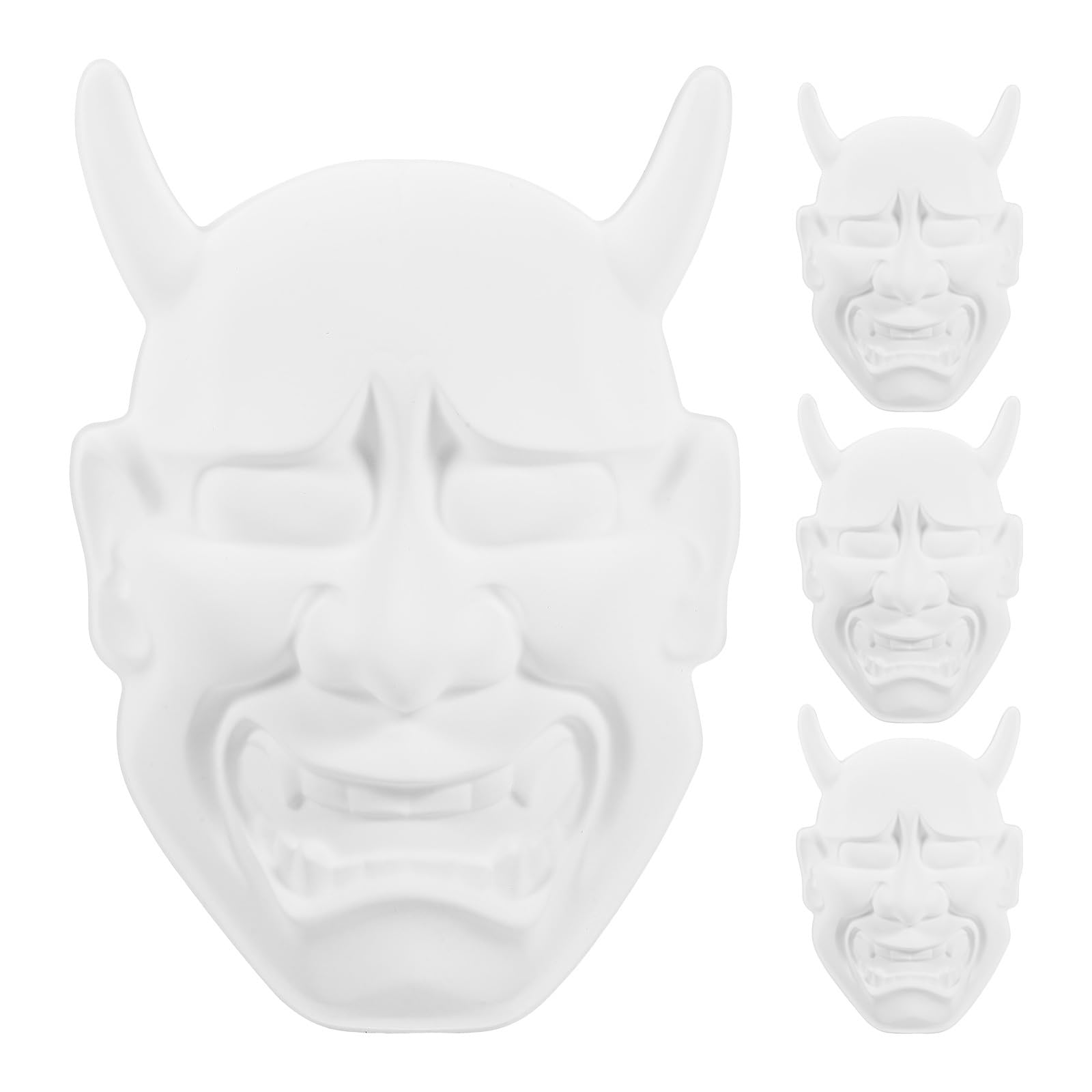 4pcs Blank Diy Monster Masks for Kids, Unpainted Pvc Oni Hannya Masks with Matte Finish, Great for Cosplay, Halloween, Masquerade, Party Favors, and Creative Painting