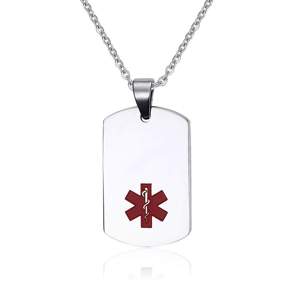 XUANPAIMens Customized Stainless Steel Free Engraving Dog Tag Medical Alert Personalized Emergency Pendant Necklace