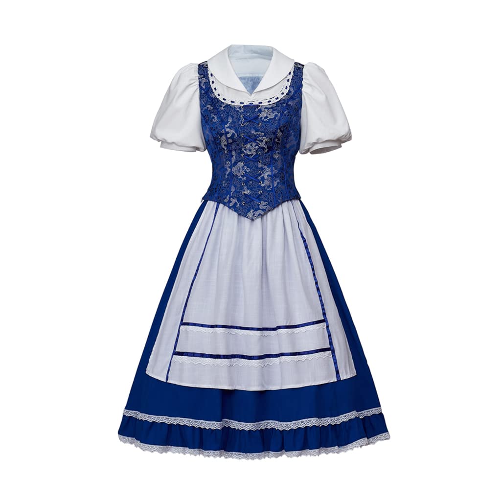 VEECOOCOSPrincess Belle Cosplay Costume Belle Village Dress Women's Blue Maid Dress