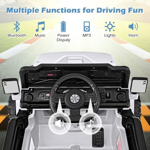 OLAKIDS Ride on Truck, 12V Battery Powered Electric Vehicle for Kids with Remote Control, Bluetooth, Power Display, LED Lights, Music Player, Ride on Toy for 3+ Boys Girls (White) - image 4