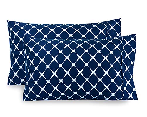 Elegant Comfort Luxury Ultra-Soft 2-Piece Pillowcase Set - 1500 Premium Hotel Quality Microfiber Double Brushed - Wrinkle Resistant, King Size, Bloomingdale Pattern Navy Blue