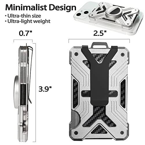 AirTag Wallet (No Airtag) with Metal Money Clip, Minimalist Wallet for Men with AirTag Holder, Carbon Fiber Money Clip, Slim Wallet for Men, RFID Blocking, Ultra-Thin Tactical Wallet Gift-Silver3