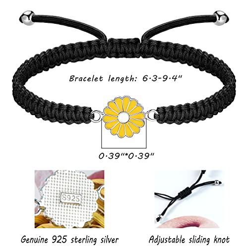 Image of Halloween Gifts for Girl, Sunflower Bracelets Jewelry Gifts, 925 Sterling Silver Handmade Rope Braided Bracelets