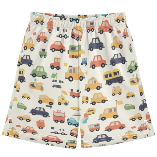 Boys Athletic Shorts with Pockets Cartoon_car Running Basketball Shorts for Youth Elastic Waist Size 7-8