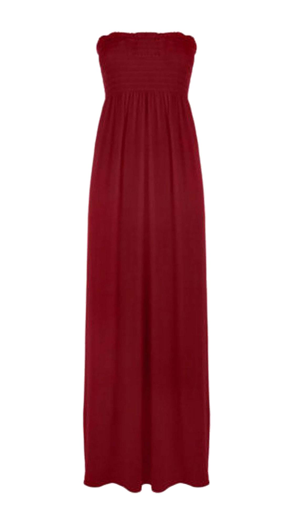 21Fashion Womens Sleeveless Plain Sheering Bandeau Boobtube Long Maxi Dres#(Burgundy Dress#UK 16-18#Womens)