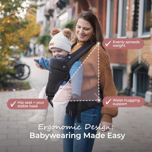 Momcozy Baby Carrier with Hip Seat, 2-in-1 Forward-Facing Carry for Long Walks, Detachable Hands-Free Infant Carrier up to 44lbs, All Seasons Toddler Carrier Fits Waist Sizes up to 45 Inches, Black - Image 3
