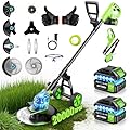 20000 RPM Electric Weed Eater Battery Powered 6000mAh, 12? Brushless Electric Weed Wacker Cordless Wheeled Edger Trimmer, 4-in-1 Brush Cutter Heavy Duty/String Trimmer/Lawn Mower Edger, 2 Battery Tool