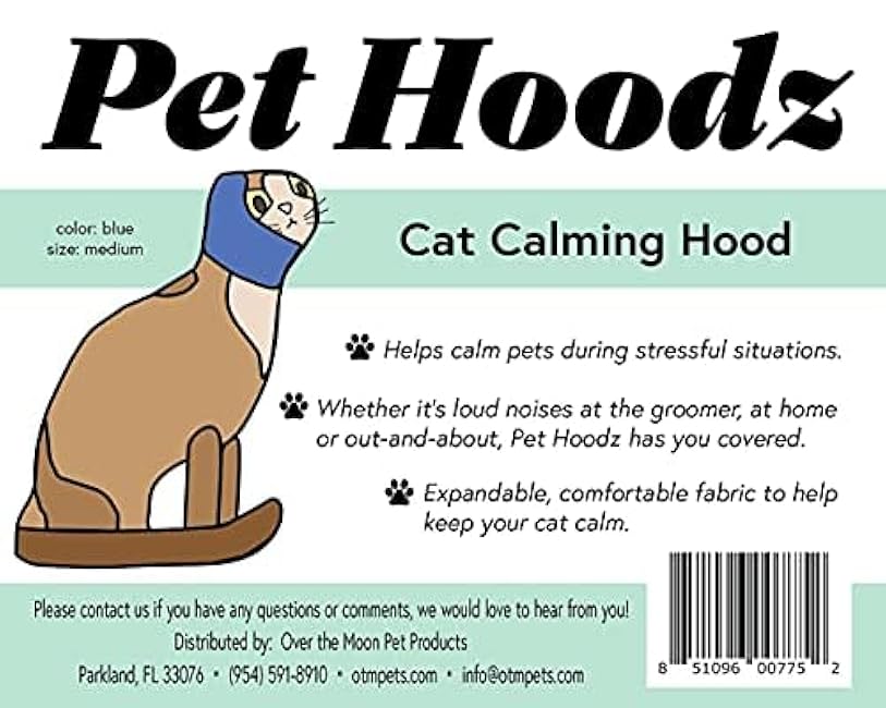 Pet Hoodz for Cats, Anxiety, Grooming, Ear Muffs, Cat Ear Protection, Calming, Ear Compression, Pet Hoodie, Cat Hoodie, Soft-Expandable Fabric for Cats, (Blue, MED)-nO1LuYNt