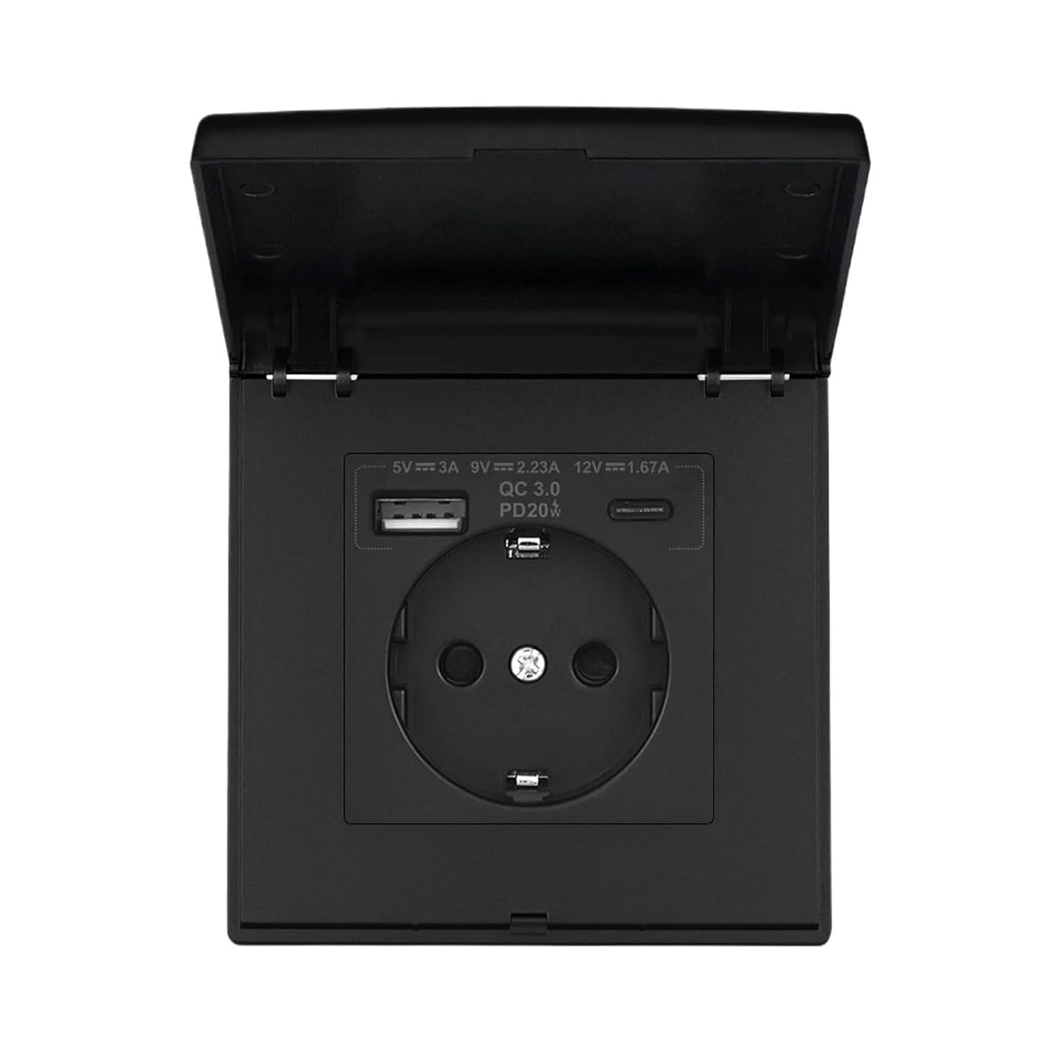 EU Standard Wall Socket with Dust Cover and Waterproof Cover, Wall Electrical Socket Black PC for Kitchen Bathroom(EU)