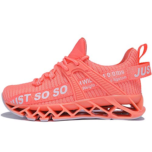 Amlang Girls Tennis Shoes Just So So Shoes For Kids Lace Up Breathable Girls Running Sneakers Little Kids/Big Kids Orange&Pink 5 M Us Big Kid #TOP3