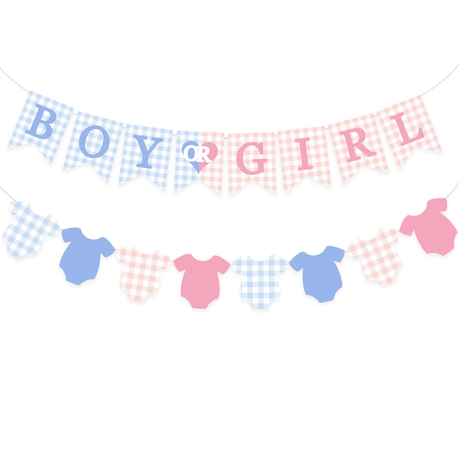 Gingham Boy Or Girl Baby Banner Plaid Welcome Baby Shower Sign Decoration Clothesline Onesie Garlands Gender Reveal Party Supplies blue pink
