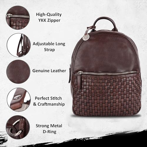 Image of Leather Backpack for Men & Women | 100% Genuine Leather | Adjustable Straps | VL-054-BROWN | 20L Capacity | Vintage & Modern Style | 13 x 1 x 13 Inches | Ideal for Travel & Office