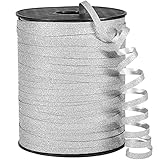 PartyWoo Silver Ribbon, 500 Yard Curling Ribbon for Crafts, Balloon Ribbon, Glitter Ribbon for Gift Wrapping, Ribbon for Balloons String, Hair, Florist Flower (1 Roll)