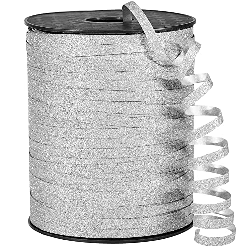 Image of PartyWoo Silver Ribbon - 500 Yard Curling Ribbon for Crafts, Balloons, Gift Wrapping, Florist Flowers (1 Roll)