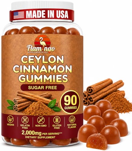 Flamingo Supplements Sugar Free Ceylon Cinnamon Gummies Sugar Regulation Neuroprotective- Supplement with Chromium and Cinnamon Bark- Alternative to Cinnamon Capsules - 90 Chews
