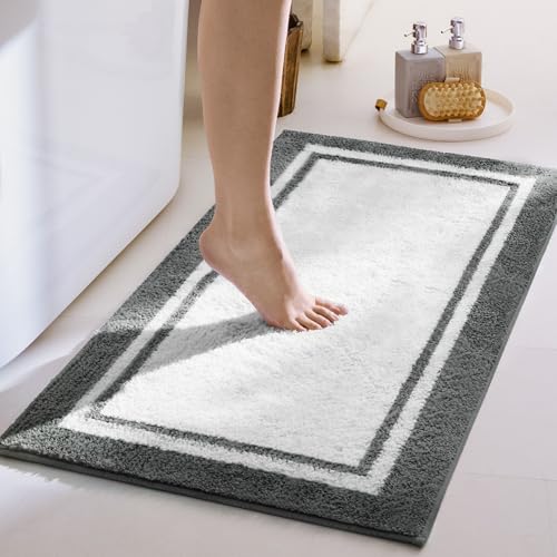 GRANNY SAYS Microfiber Bathroom Rugs Non Slip Washable, Water Absorbent Bathroom Mats for Tub, Soft Bath Mats for Bath Floor & Shower, Bath Rug, 24" x 48", Deep Grey Bath Rugs
