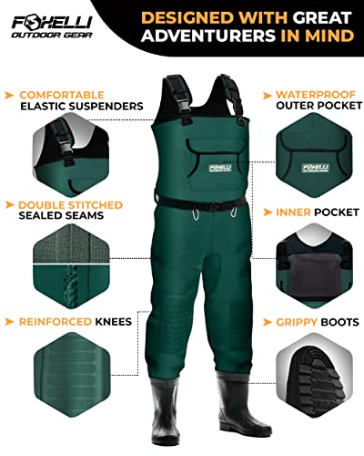 Image of Foxelli Chest Waders, Waterproof 4mm Neoprene Hunting & Fishing Waders for Men & Women with Boots