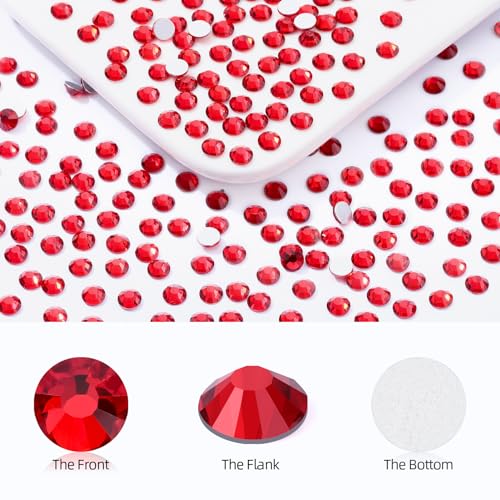 Image of Light Siam Flatback Rhinestones, Glass Rhinestones for Nail Art and Craft, Glue Fix, Loose Crystal Gemstones(Red, SS12, 1440pcs, 2.9-3.0mm)