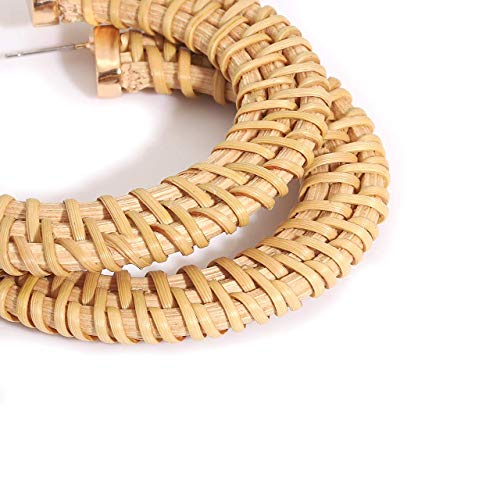Rattan Earrings for Women Handmade Straw Wicker Braid Drop Dangle Earrings Lightweight Geometric Statement Earrings (D Hoop)4