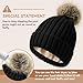 Zando Winter Satin Lined Beanie Hats for Women - Cute Pom Pom Beanie, Winter Hat with Hair Protection, Thick Knit Beanies, Fashionable Stocking Cap for Outdoor Travel Daily Wear One Size Beige Yarn