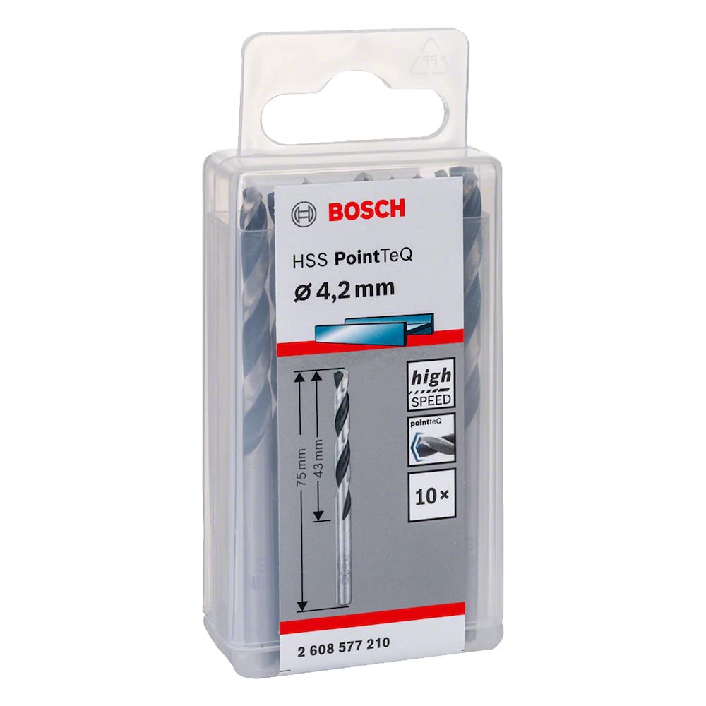 Bosch Professional 10 brocas helicoidales HSS PointTeQ (para metal, 4,2 x 43 x 75 mm, accesorio de taladro), Diámetro 4.2 mm