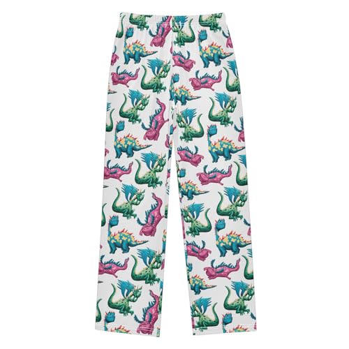 ZZXXB Wild Dinosaur Pattern Boys Long Pants Soft Trousers Elastic Waist Kids Lounge Bottoms with Pockets S-XL