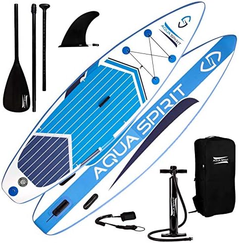 AQUA SPIRIT All Skill Levels Premium Inflatable Stand Up Paddle Board for Adults & Youth | Beginner & Intermediate iSUP Touring & Racing Model | Adjustable Aluminum Paddle, Carry Bag & SUP Safety Leas