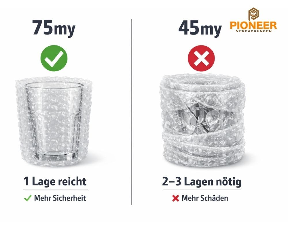 Luftpolsterfolie 50 cm x 100 m auf Rolle | 75 My Extra Stark & Reißfest | Noppenfolie Weiß | Noppendurchmesser 10 mm | Polsterfolie für Umzug & Versand (2)