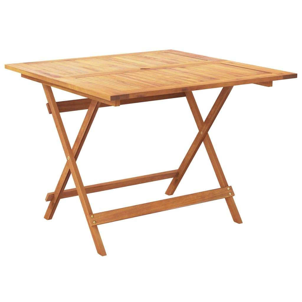 Set Pranzo Giardino 5 Pezzi Legno Acacia Tavolo e Sedie Pieghevoli | Set pieghevole salvaspazio in legno massello con foro per ombrellone, ideale per momenti di relax in terrazzo o patio.