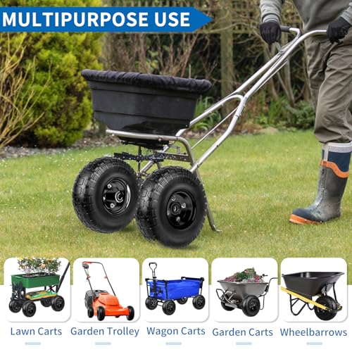 Image of 4.10 /3.50-4 Tires and Wheels Flat Free 10 Inch Solid Tires Replacement with 5 /8 inch Axle Bore Hole, 16 Spacers 8 Pins, for Cart, Garden Wagon, Wheelbarrow, Hand Truck, Trolley, Lawn Mower, 4P