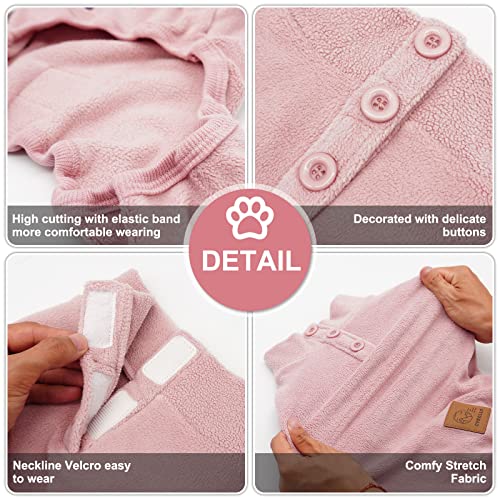 cyeollo Fleece Dog Pajamas Small Dog Pjs Thermal Dog Onesie Stretchy Jumpsuit Doggie Winter Warm Pet Clothes Outfits Cat Apparel Color Pink - Image 6