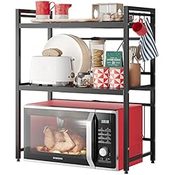 Rack Estanteria NETEL Soporte Extensible para Horno de Microondas Parrilla para Encimera de Cocina Organizador Estanteria Mueble Microondas Rack de Almaceamiento 3 Niveles con 4 Ganchos, Negro