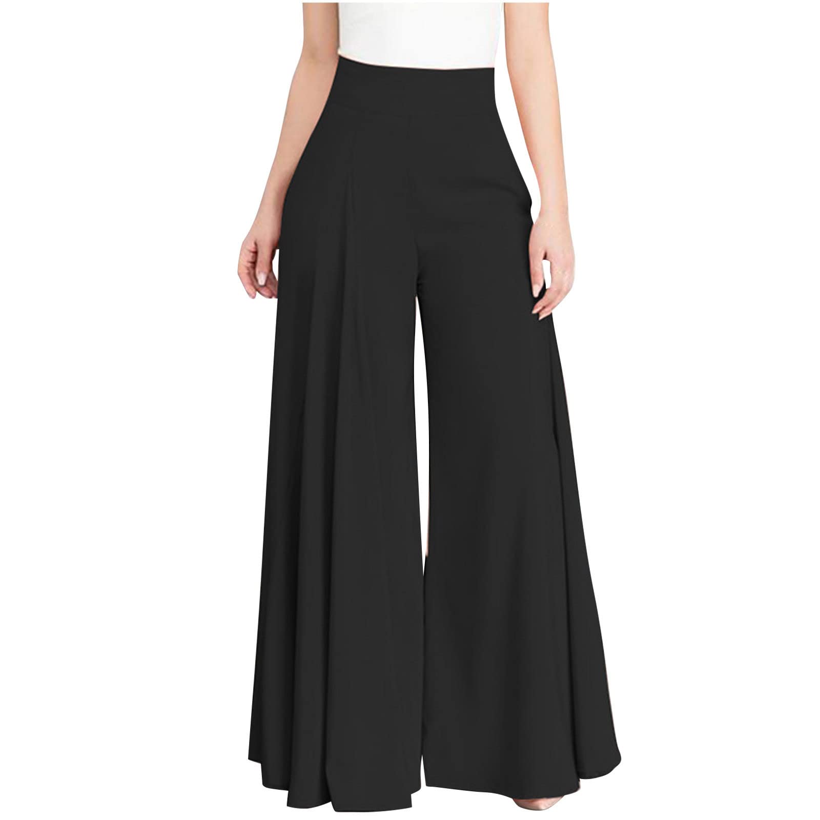 Wide Leg Palazzo Pants - Womens High Waisted Flow Dress Pants Plus Size Business Trousers