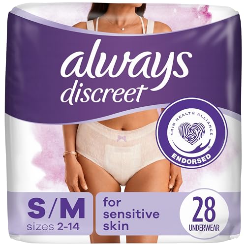 Image of Always Discreet Sensitive, Incontinence & Postpartum Underwear for Women, Maximum Plus Protection, Small/Medium, 28 Count