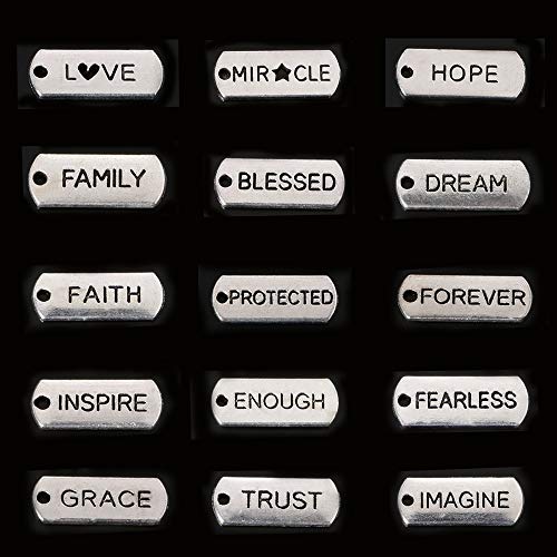 50pcs Mixed Inspirational Message Charm Pendants Vintage Charms 21Ã—8mm Tibetan Silver Jewelry Making DIY Handmade Craft 15types