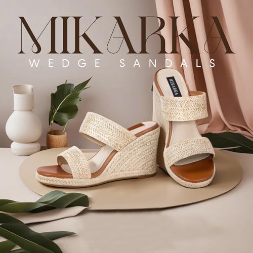 Image of mikarka Slip On Wedge Sandals for Women Open Toe Espadrilles Platform Slides Dressy High Heel Beach Summer Sandal Comfortable Wedges Shoe Mules
