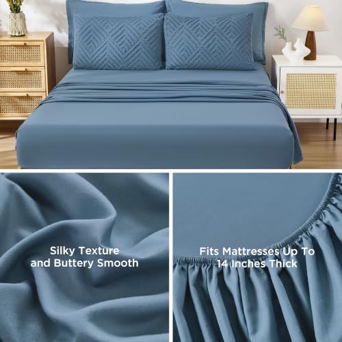 Image of Andency California King Comforter Set Ocean Blue - 7 Pieces Bed in a Bag Cal King Bedding Comforter Sets, Tufted Lightweight Fluffy Bed Set with Comforter, Sheets, Pillowcases & Shams