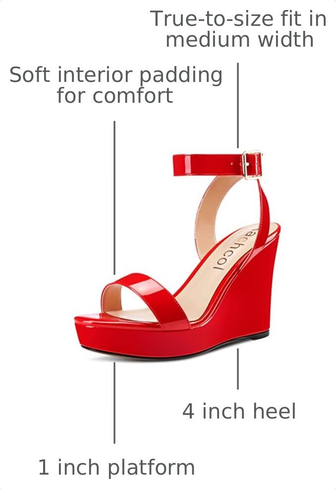 Image of Aachcol Women Platform Wedge Sandals Round Peep Open Toe Ankle Strap Slingback Two-Piece Chunky Block High Heel Dress Shoes Pumps Party Patent 4 Inch