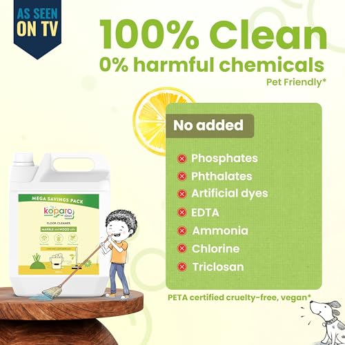 Image of Koparo Natural Disinfectant Surface & Floor Cleaning Liquid | 3 Litre | Plant-Based Non-Toxic Germ Kill Formula | Lime and Lemongrass Freshness | Safer Than Phenyl | Kids Safe & Pet Friendly