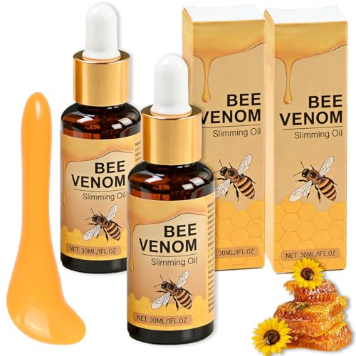 Culinavog 2 Stück 30ml Bee Venom Slimming Oil Bienengift Serum Bee Venom Tropfen zum Abnehmen Enthält ein Gua-Sha-Brett Entgiftend und Straffend Abnehmen Tropfen für Männer und Frauen Geeignet