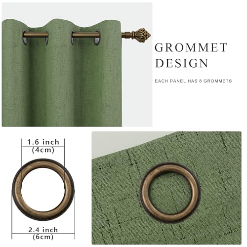 Image of 100% Blackout Linen Textured Curtains for Bedroom Full Light Blocking Room Darkening Bronze Grommet Window Drapes Thermal Insulated Energy Efficient Home Decor 52x84 Olive Green (2 Panels)