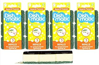 Dishmatic Fillable Washing up Brush with Handle | Combo Bonus Pack | General, Non Scratch, Heavy Duty Refills | Hard Bristle Brush | I-Stand Brush by Karrma Ltd (Green Refills 3 x 4 =12 (General))