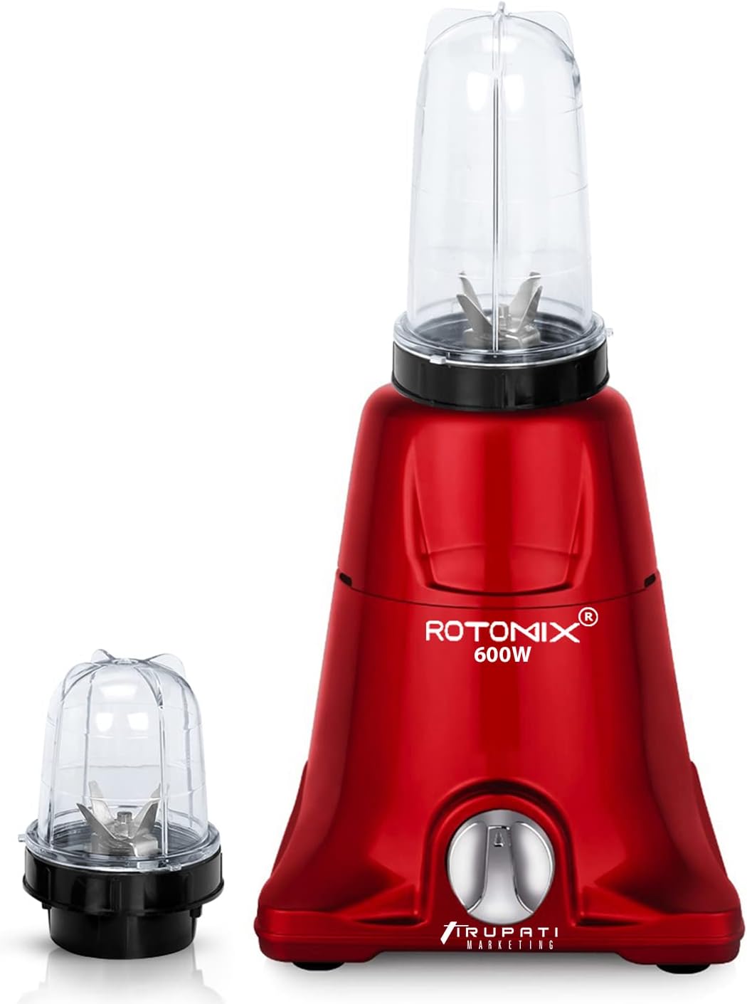 Rotomix NIAA Origional Best Kwality 600-watts Mixer Grinder with 2 Bullets Jars (530ML and 350ML) TAMG193, Color Red. Manufacturing Since 1984 Marketing & Servicing.